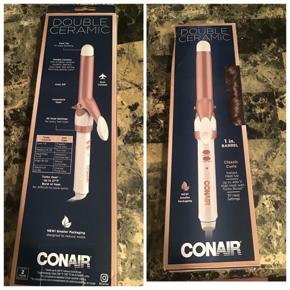 Con Air Double Ceramic 1” Barrel Curling Iron NEW